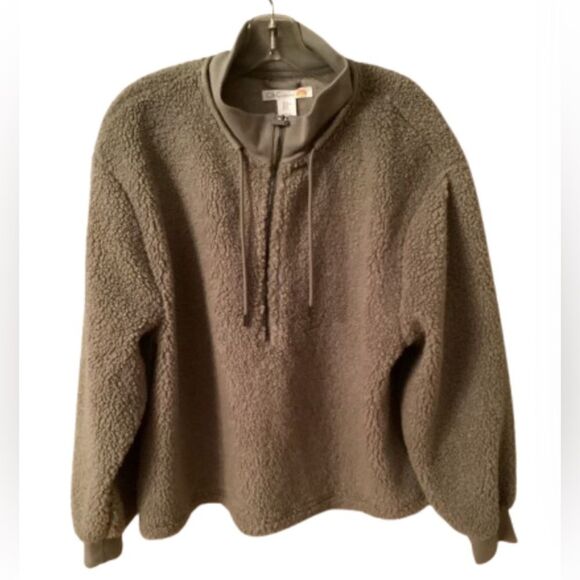 C & C CALIFORNIA SIZE XL OLIVE GREEN 1/4 ZIP SHERPA PULLOVER LOUNGE - Picture 1 of 6